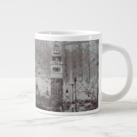 Taupe en Cyan Distress Skyline Venetië Italië Grote Koffiekop (Rechts)