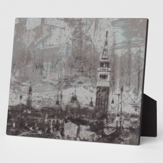 Taupe en Cyan Distress Skyline Venetië Italië Kuns Fotoplaat (Zijkant)