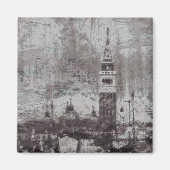 Taupe en Cyan Distress Skyline Venetië Italië Magneet (Voorkant)