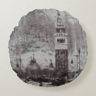 Taupe en Cyan Distress Skyline Venetië Italië Rond Kussen