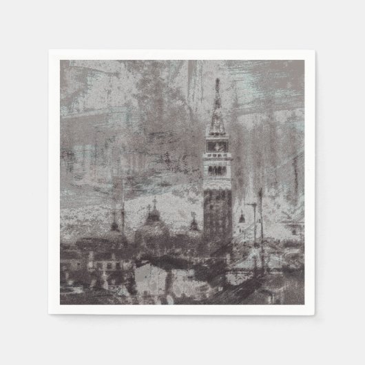 Taupe en Cyan Distress Skyline Venetië Italië Servet (Voorkant)