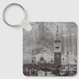 Taupe en Cyan Distress Skyline Venetië Italië Sleutelhanger
