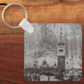 Taupe en Cyan Distress Skyline Venetië Italië Sleutelhanger (Voorkant)