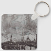 Taupe en Cyan Distress Skyline Venetië Italië Sleutelhanger (Achterkant)