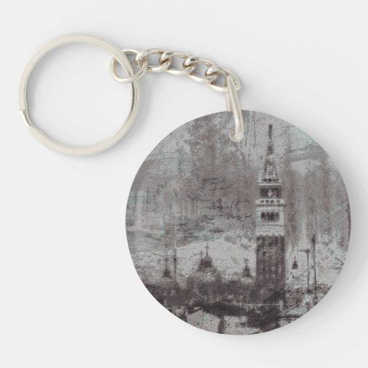 Taupe en Cyan Distress Skyline Venetië Italië Sleutelhanger (Voorkant)