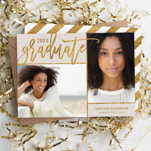 Taupe en Gold Faux Folie 2 Foto Afstuderen Aankondiging