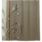Taupe en Green met Swirly Vine & Butterfly Douchegordijn (Voorkant)