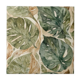 Taupe en Groene Monstera Naadloze Keramische Tegel Tegeltje