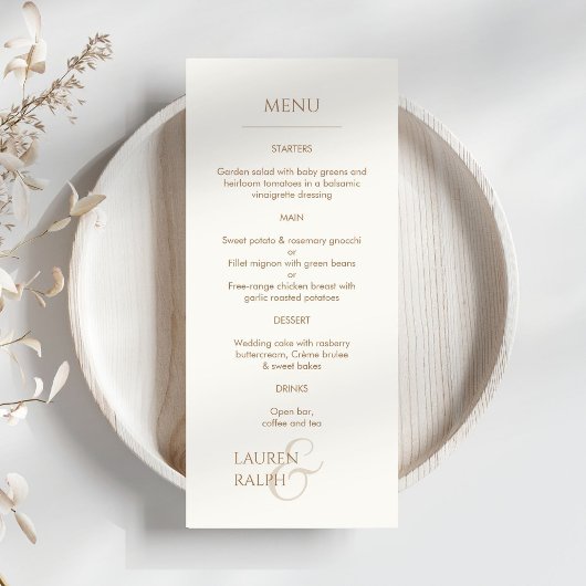 Taupe en Ivoor Monogrammed Bruiloft Menu