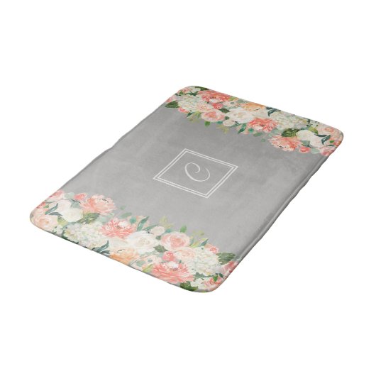 Taupe en Perzik Waterverf Bloemen met Monogram Badmat (Gekanteld)
