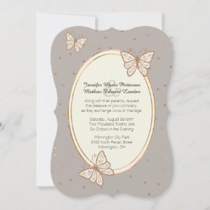 Taupe en Roos Gold Butterfly Wedding Kaart