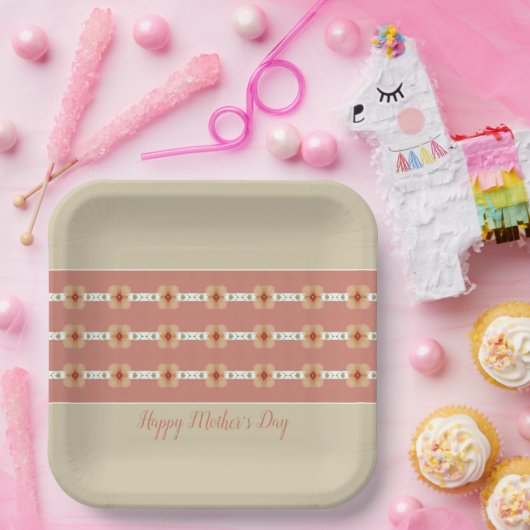 Taupe en rosy roze vierkant papieren bordje (Feest)