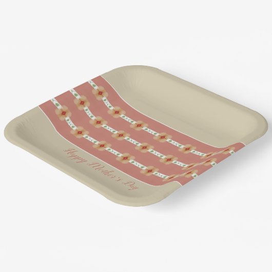 Taupe en rosy roze vierkant papieren bordje (Gebogen)