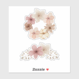 Taupe en Roze Bloemen Sticker Set | Elegant Design