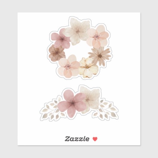 Taupe en Roze Bloemen Sticker Set | Elegant Design (Vel)