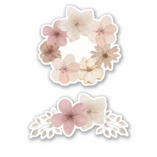 Taupe en Roze Bloemen Sticker Set | Elegant Design (Voorkant)