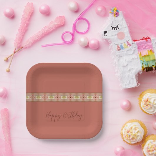 Taupe en roze vierkant papieren bordje (Feest)