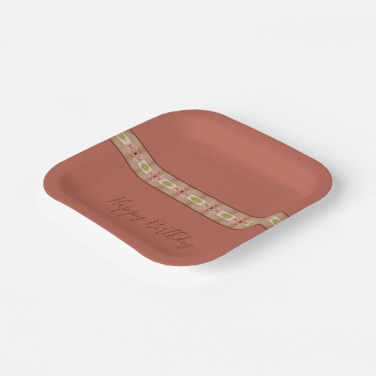 Taupe en roze vierkant papieren bordje (Gebogen)