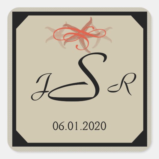Taupe en Tangerine Seaside Monogram Sticker (Voorkant)