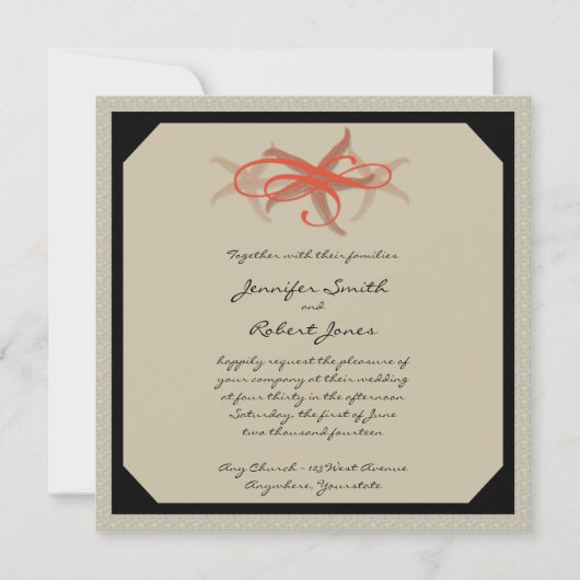 Taupe en Tangerine Seaside Wedding Invitation Kaart (Voorkant)