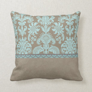 Taupe en Turquoise Damask Kussen
