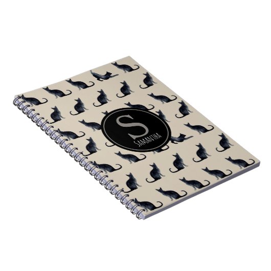 Taupe en Waterverf Black Cat Lover Notitieboek (Rechterzijde)