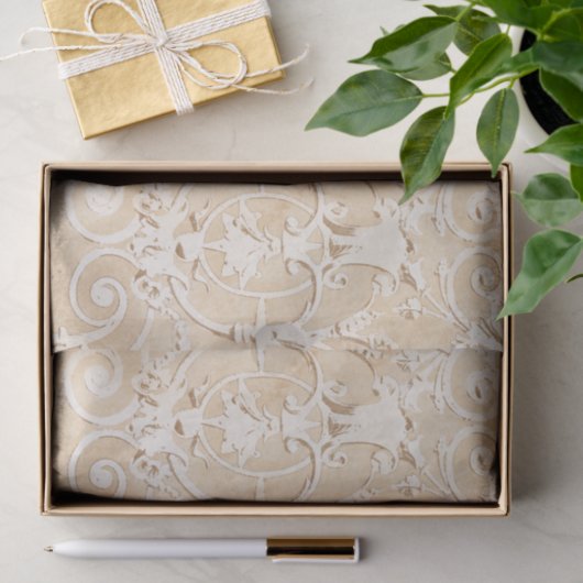  Taupe en White Damask Tissuepapier (Geschenk)