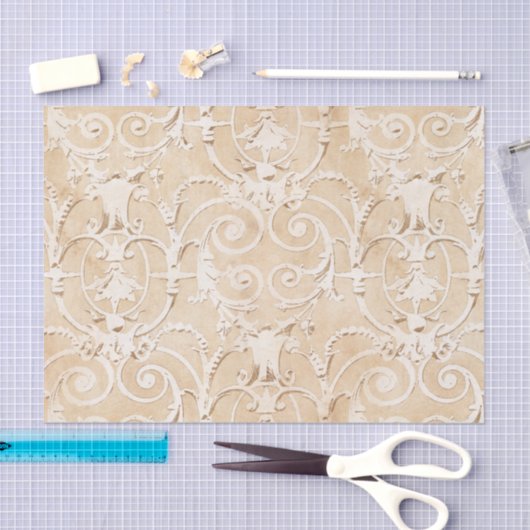  Taupe en White Damask Tissuepapier (Craft)