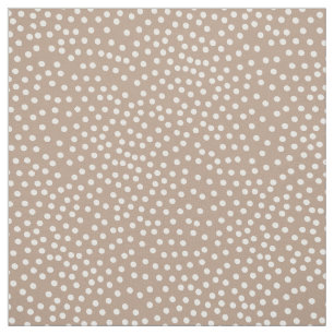 Taupe en White Random Polka Dot Spotted Print Stof