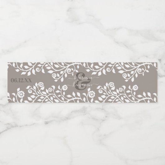 Taupe en White Rustic Floral , gepersonaliseerd hu Waterfles Etiket (Enkel label)