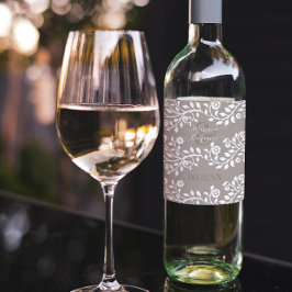 Taupe en White Rustic Floral , gepersonaliseerd hu Wijn Etiket