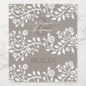 Taupe en White Rustic Floral , gepersonaliseerd hu Wijn Etiket (Enkel label)