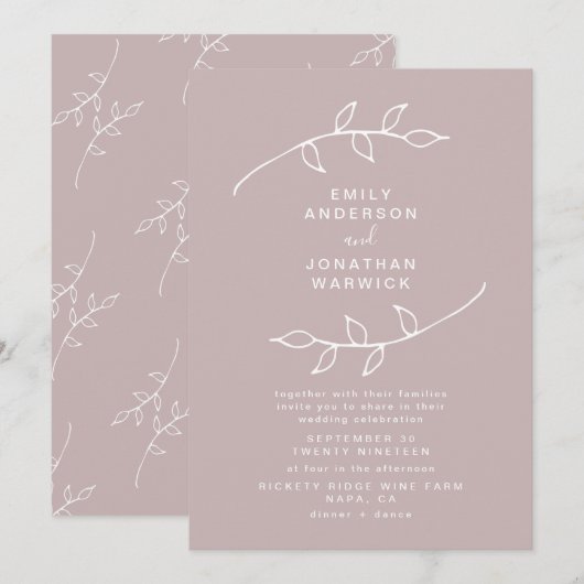 Taupe en White Simple Wreath Wedding Invitation Kaart (Voorkant / Achterkant)