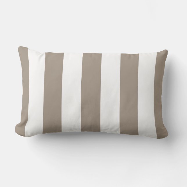 Taupe en White Wide Stripe Kussen (Voorkant)