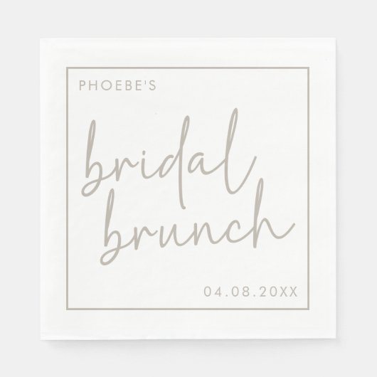 Taupe en Wit Minimalistisch Script Bruids Brunch Servet (Voorkant)