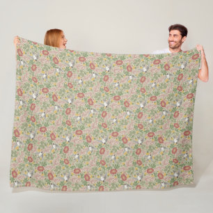 Taupe English Garden Floral Print Fleece Blanket