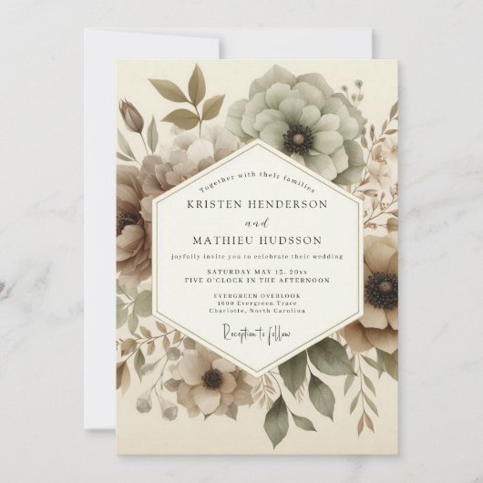Taupe Ethereal Bloom Wedding Kaart (Voorkant)