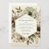 Taupe Ethereal Bloom Wedding Kaart (Voorkant / Achterkant)