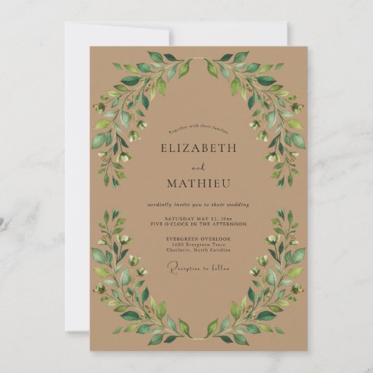 Taupe Eucalyptusblad Bruiloft Kaart (Voorkant)