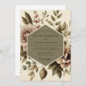 Taupe Floral Botanical Wedding Kaart (Voorkant / Achterkant)