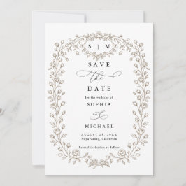 Taupe Floral Line Art Save The Date Invitation