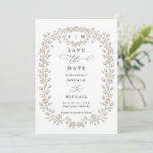 Taupe Floral Line Art Save The Date Invitation (Staand voorkant)