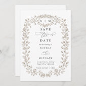 Taupe Floral Line Art Save The Date Invitation (Voorkant / Achterkant)