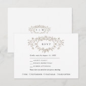 Taupe Floral Line Art Wedding Response Card RSVP Kaartje (Voorkant / Achterkant)