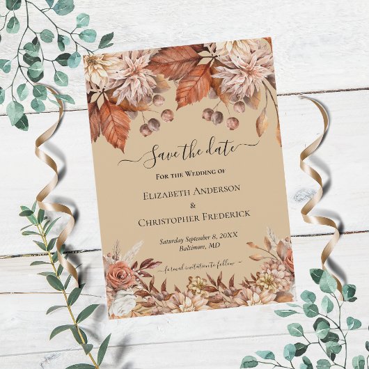 Taupe Floral Terracotta Wedding Save the Date Kaart
