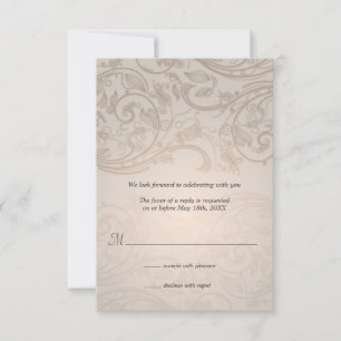 Taupe Flourish Wedding Response RSVP Kaartje
