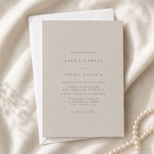 Taupe Formeel Modern Script Bruiloft Kaart