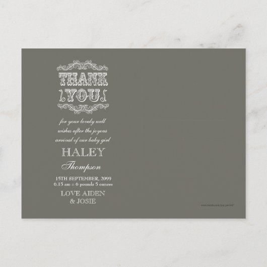  Taupe Foto Baby Dank u Post Kaart (Achterkant)