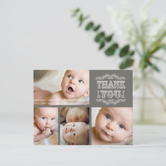  Taupe Foto Baby Dank u Post Kaart (Staand voorkant)