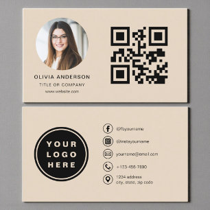 Taupe foto met QR-code social media Visitekaartje